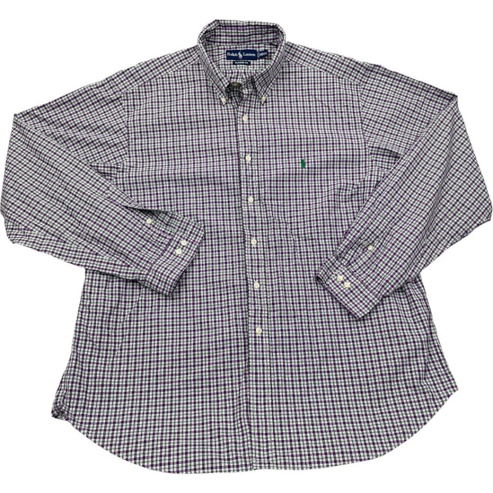 Polo Ralph Lauren Purple Plaid Button Long Sleeve 2XL Cotton Shirt Men's XXL